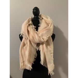Aerie blanket scarf with fringe, tan and cream
